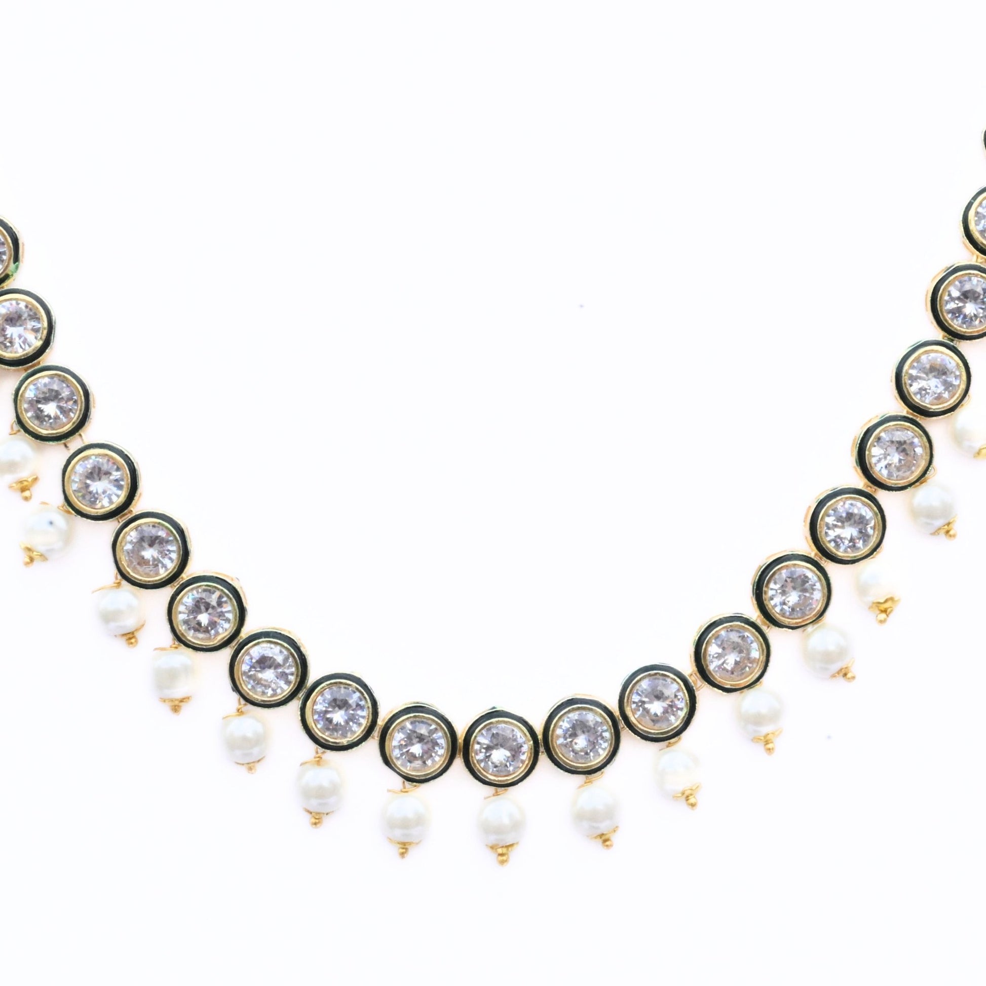 Necklace - Kundan Gold Plated Necklace Set with Earrings - Opal Touch