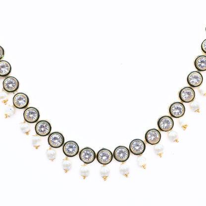 Necklace - Kundan Gold Plated Necklace Set with Earrings - Opal Touch