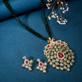 Necklace - Kundan Necklace Set with Pendant and Earrings - Opal Touch