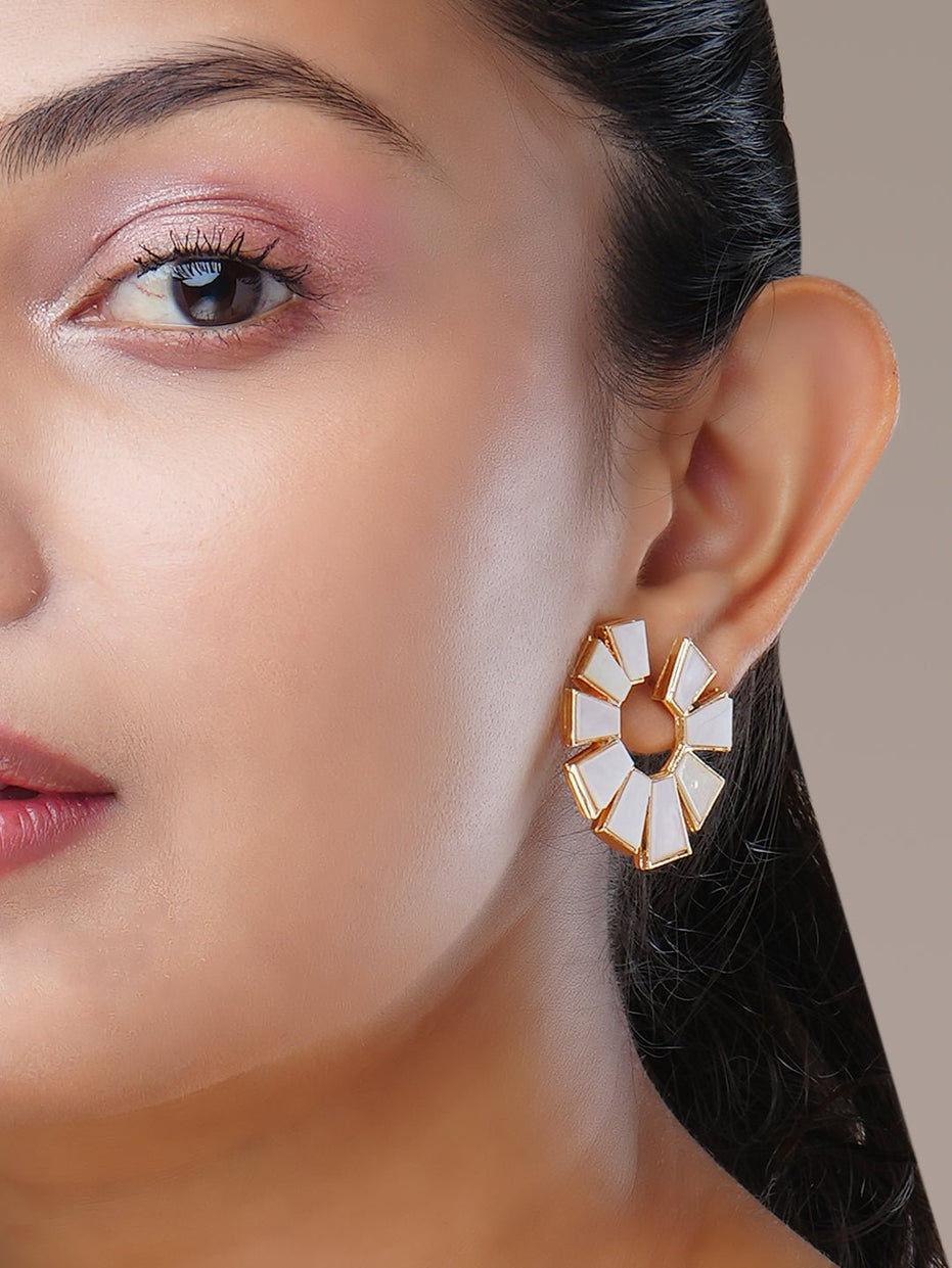 Earrings - Kundan Polki Gold Plated Earrings - Opal Touch