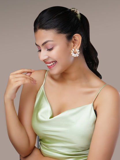 Earrings - Kundan Polki Gold Plated Earrings - Opal Touch