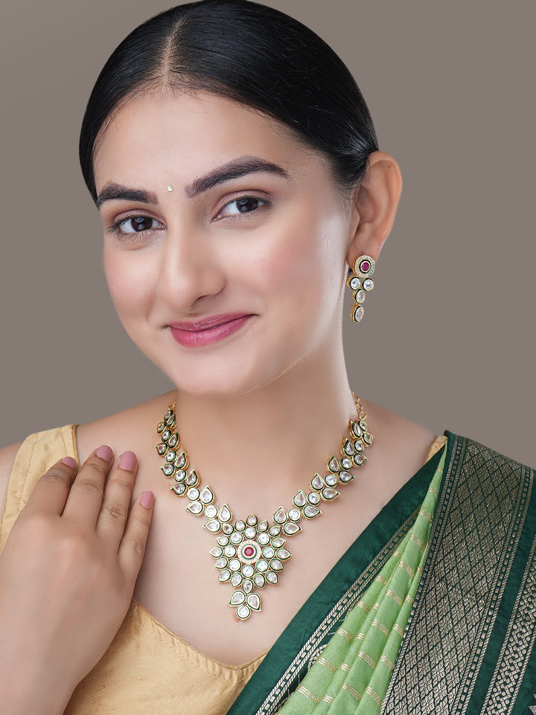 Necklace - Kundan Radiance Gold Plated Necklace Set - Opal Touch