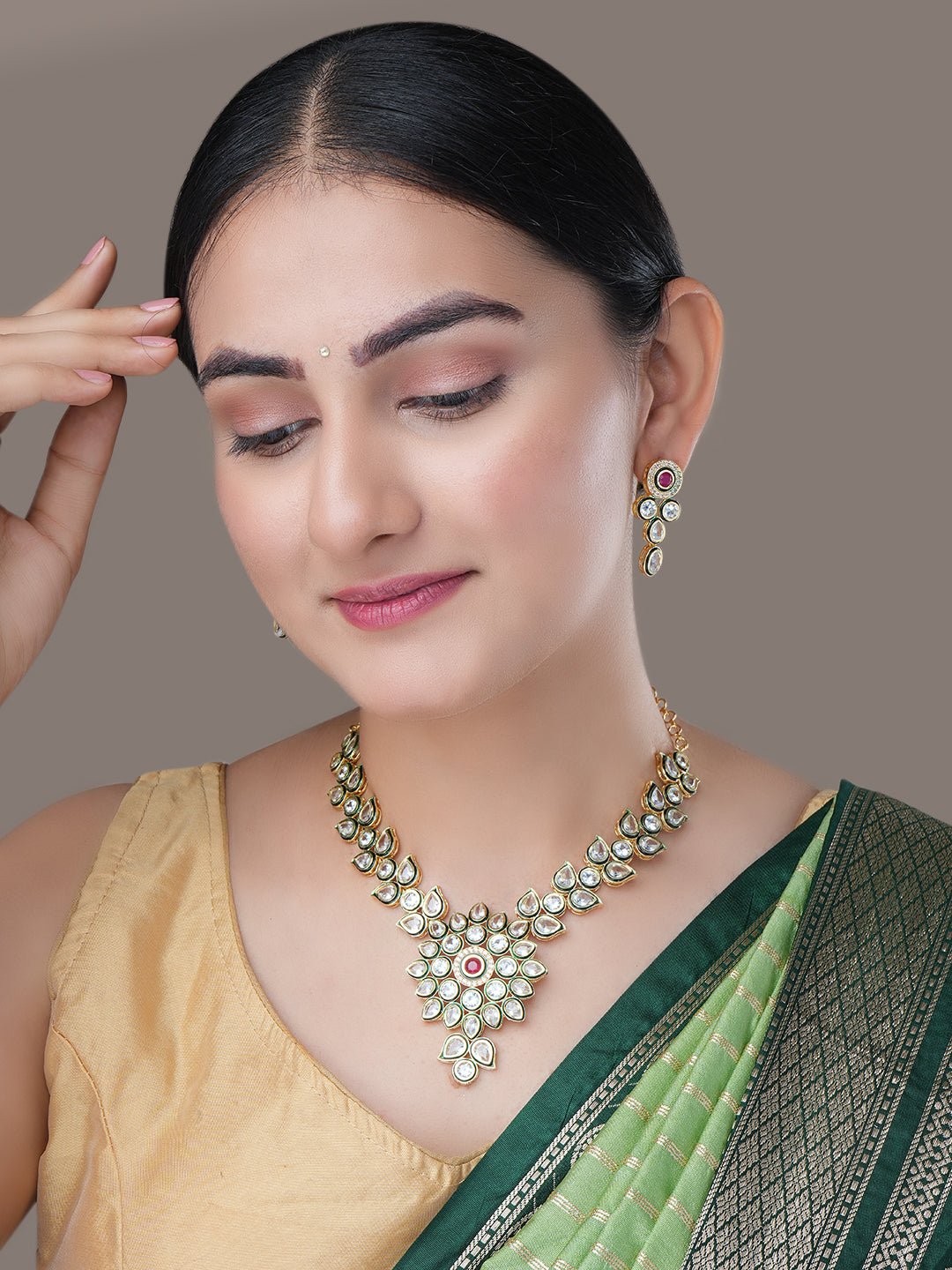 Necklace - Kundan Radiance Gold Plated Necklace Set - Opal Touch