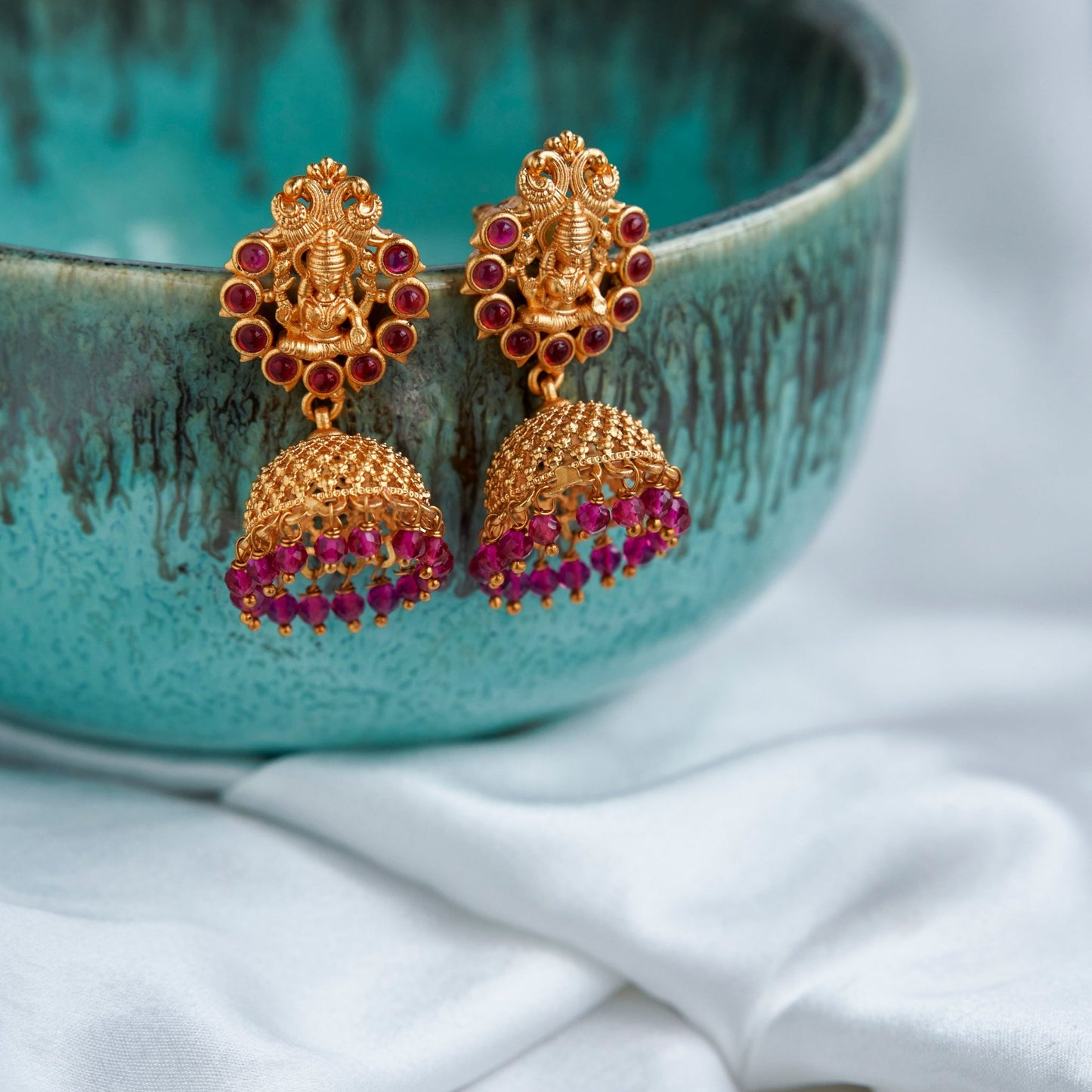 Jhumka - Lakshami Style Matte Plated Jhumka - Opal Touch