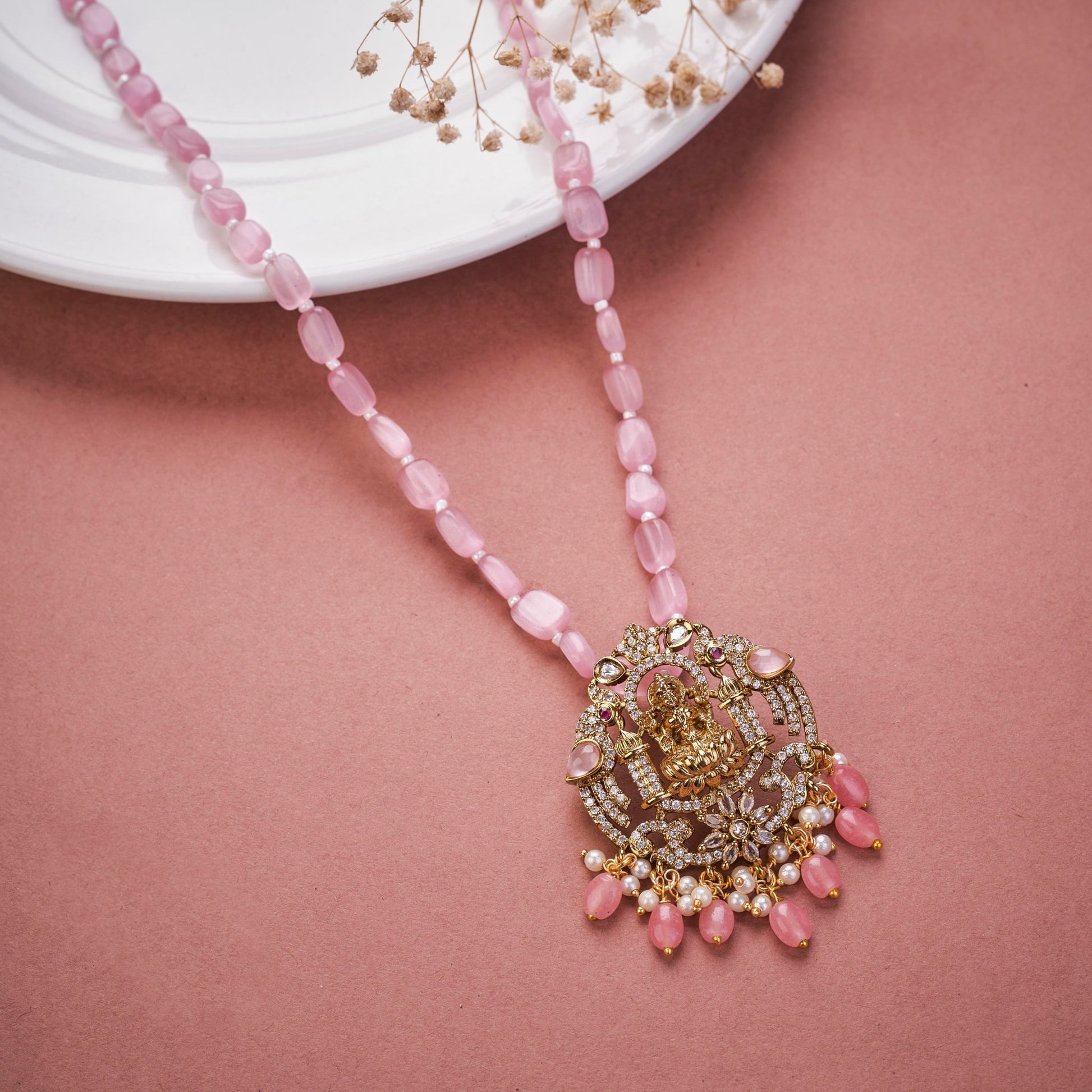 Locket Set - Lakshmi Divined Mehendi Plated Locket Set - Opal Touch