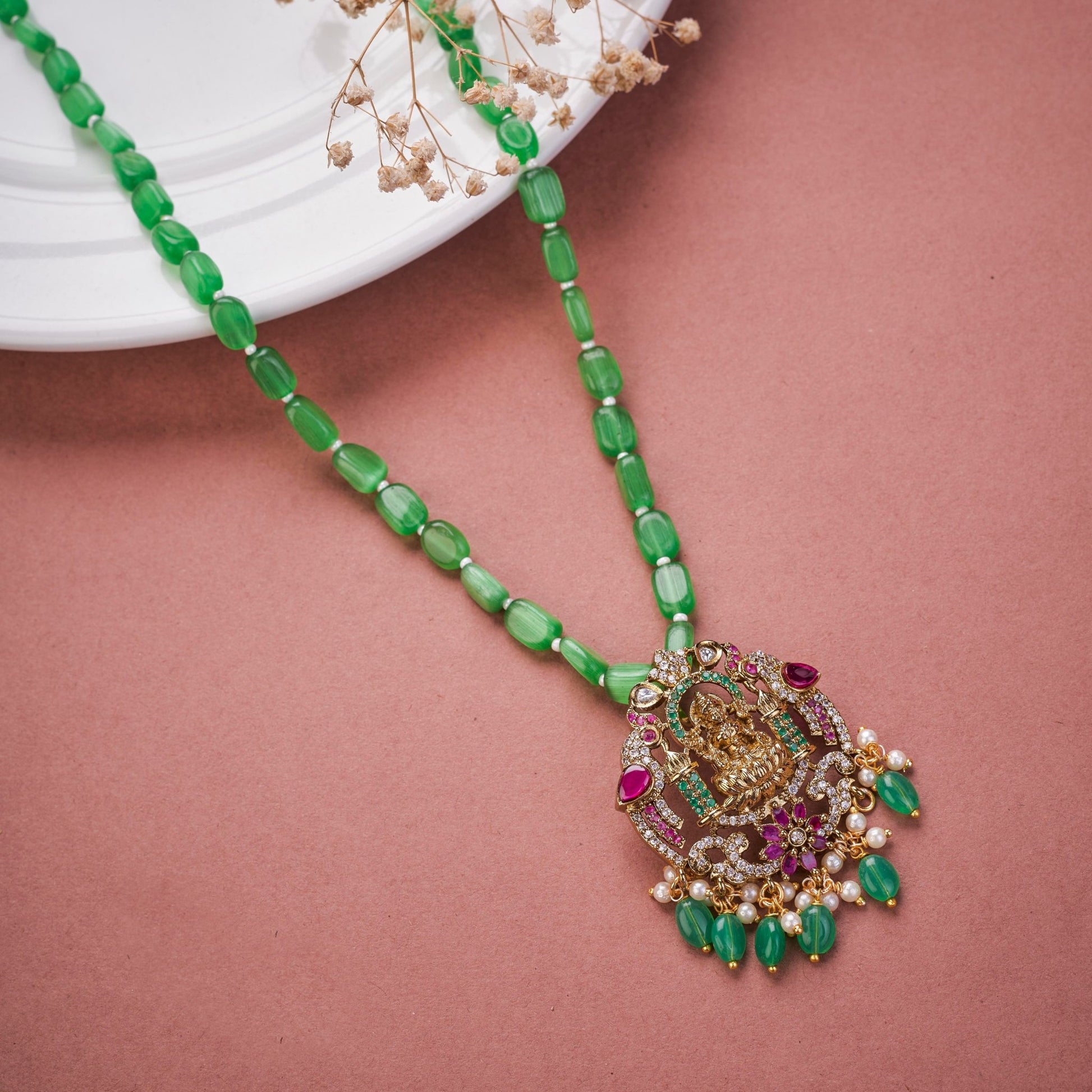 Locket Set - Lakshmi Divined Mehendi Plated Locket Set - Opal Touch