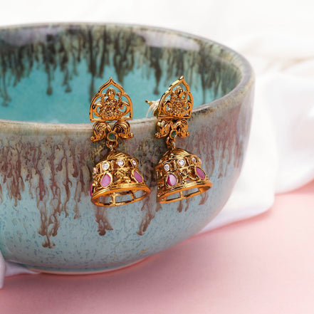 Jhumka - Lakshmi Enchanted Matte Black Plated Jhumka - Opal Touch