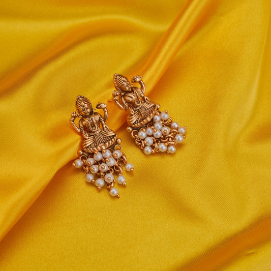 Earrings - Lakshmi Narayan Matte Gold Plated Earrings - Opal Touch