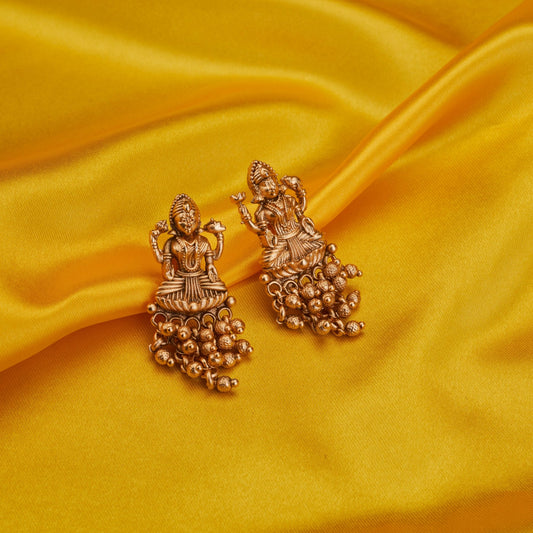  - Lakshmi Vishnu Matte Gold Plated Earrings - Opal Touch