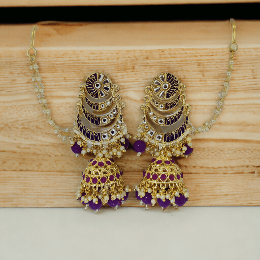 Opal Touch - Layered Jhumka With Moti Chain - Jhumka
