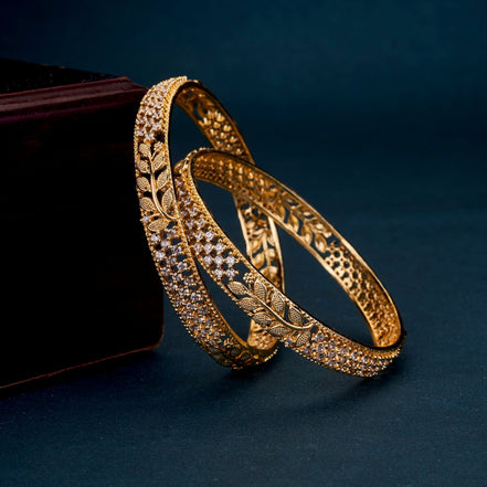 Bangles - Leaf Dazzle Gold Plated Bangles - Opal Touch