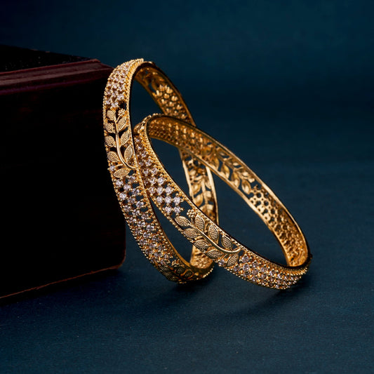 Bangles - Leaf Dazzle Gold Plated Bangles - Opal Touch