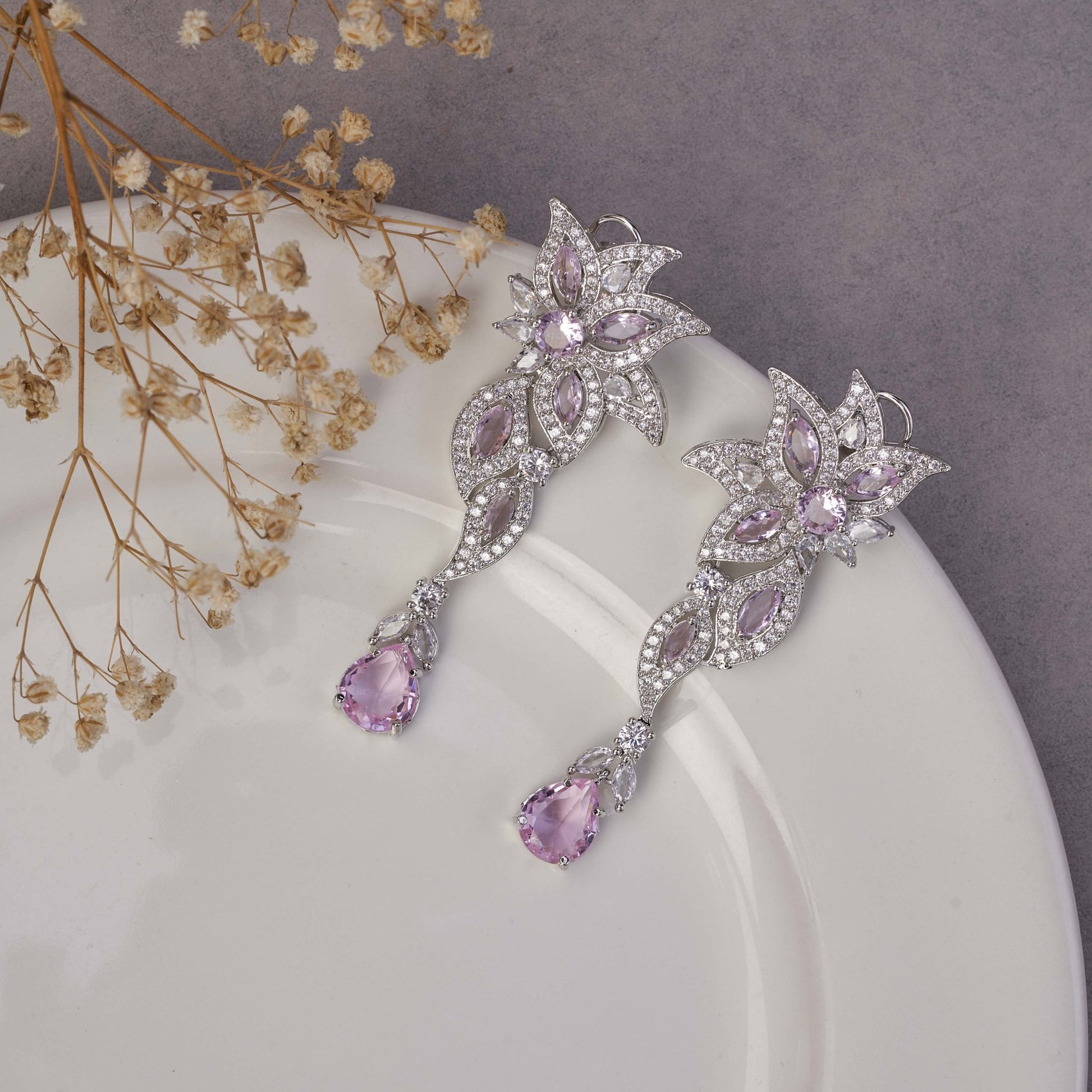 Earrings - Leaflet Enchanted Rhodium Plated Earrings - Opal Touch