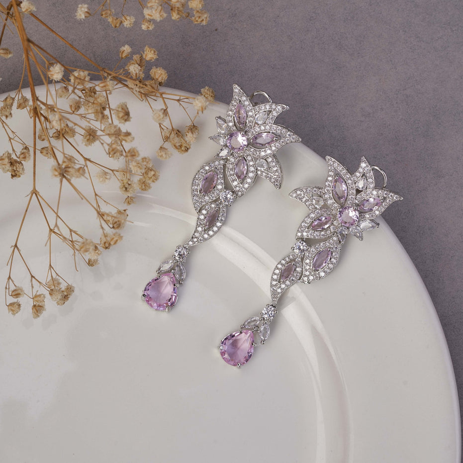 Earrings - Leaflet Enchanted Rhodium Plated Earrings - Opal Touch
