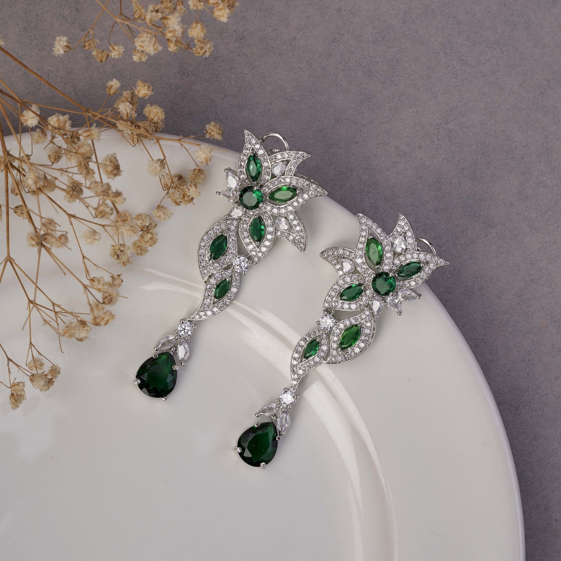 Earrings - Leaflet Enchanted Rhodium Plated Earrings - Opal Touch