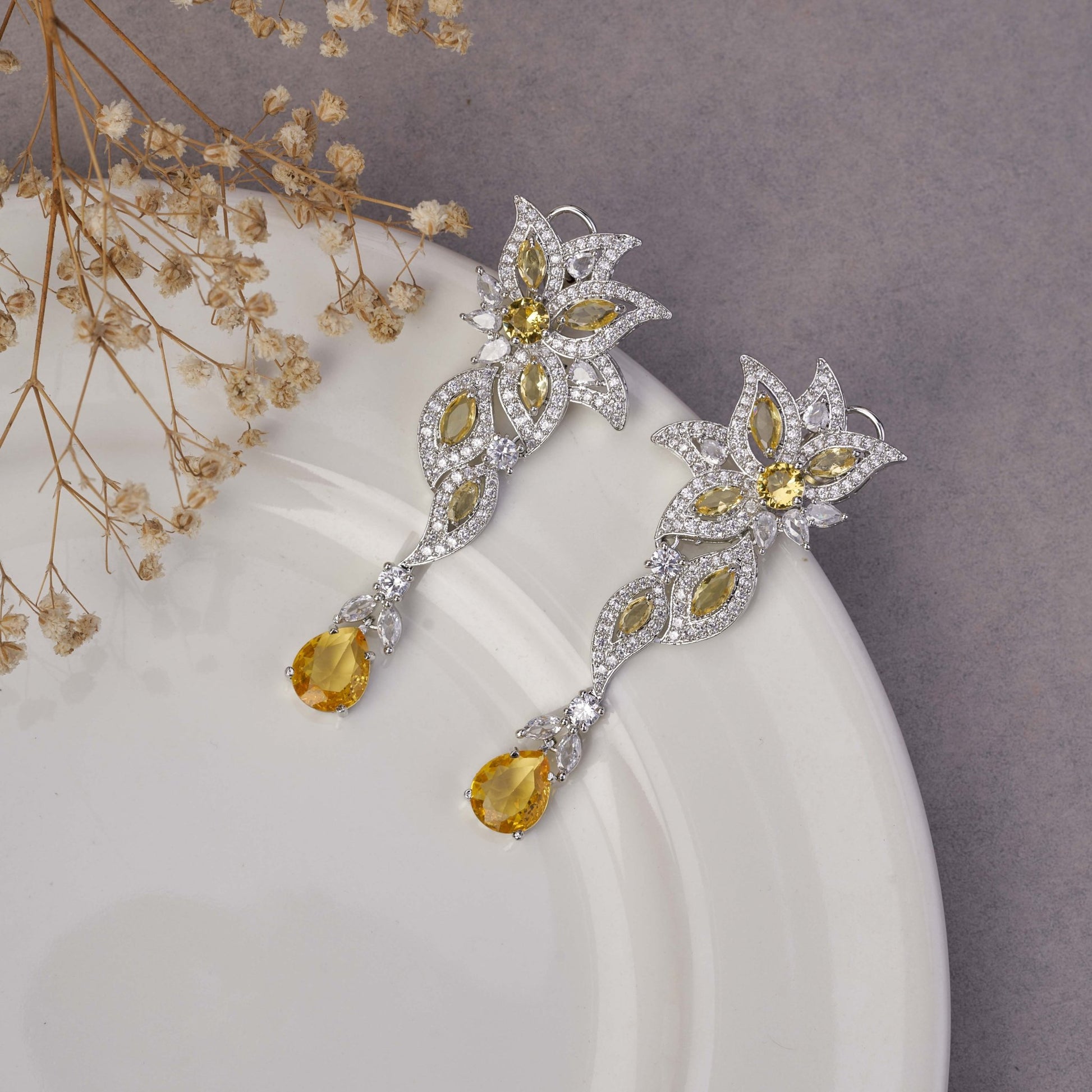 Earrings - Leaflet Enchanted Rhodium Plated Earrings - Opal Touch