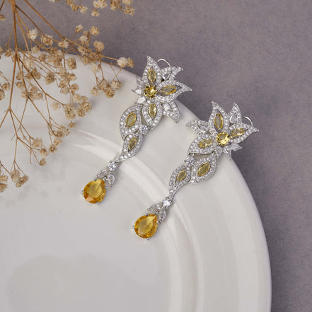 Earrings - Leaflet Enchanted Rhodium Plated Earrings - Opal Touch