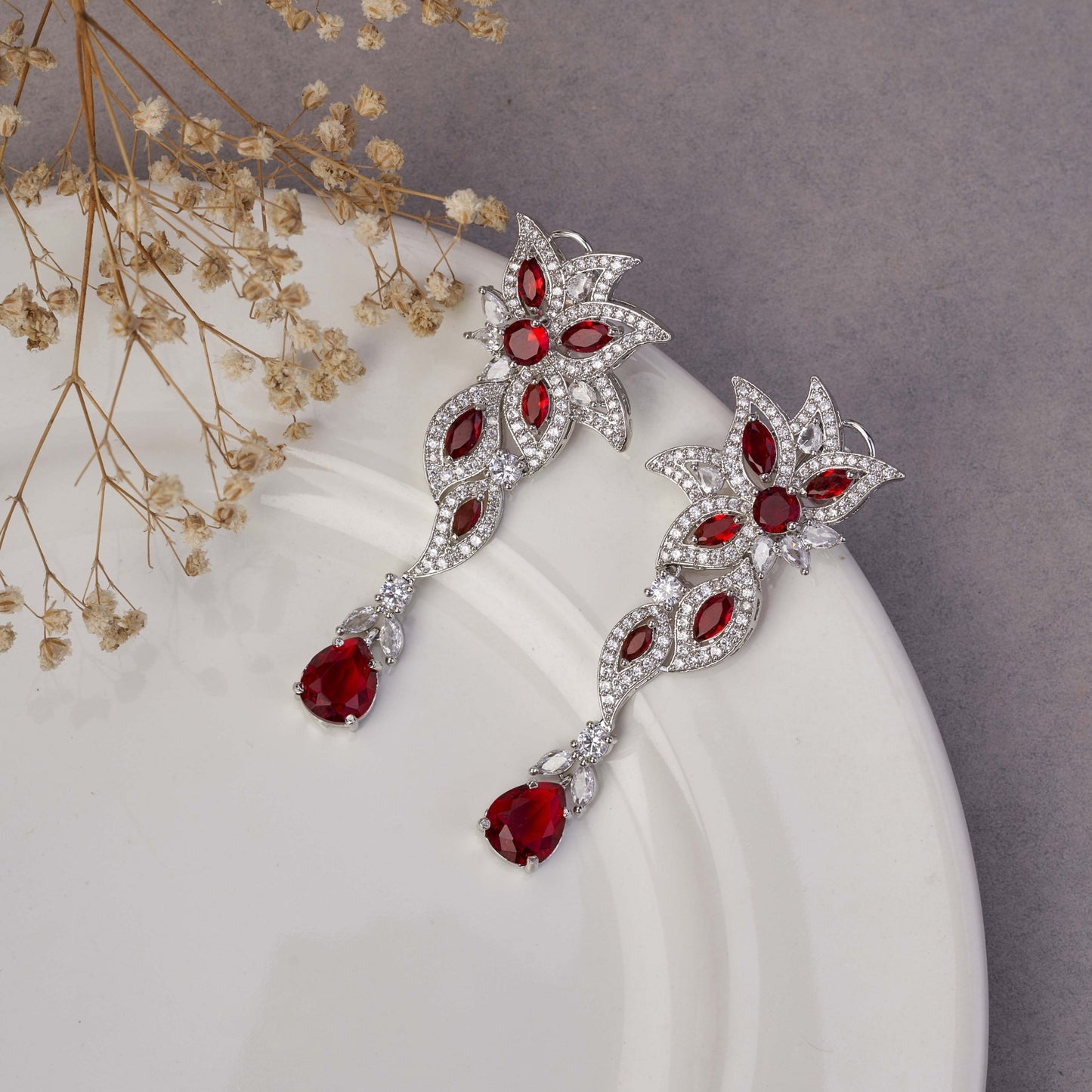 Earrings - Leaflet Enchanted Rhodium Plated Earrings - Opal Touch