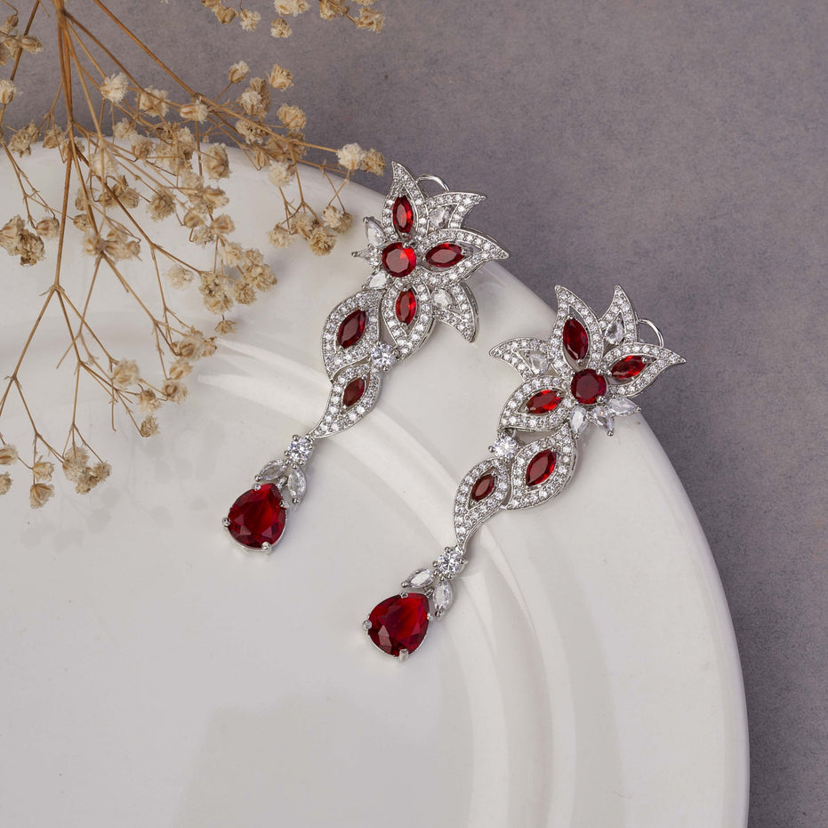 Earrings - Leaflet Enchanted Rhodium Plated Earrings - Opal Touch