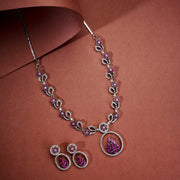 Necklace - Leaflet Motif Rhodium Plated Necklace Set - Opal Touch