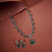 Necklace - Leaflet Motif Rhodium Plated Necklace Set - Opal Touch