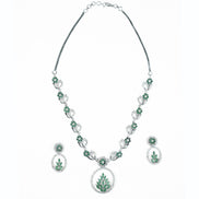 Necklace - Leaflet Motif Rhodium Plated Necklace Set - Opal Touch