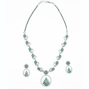 Necklace - Leaflet Motif Rhodium Plated Necklace Set - Opal Touch