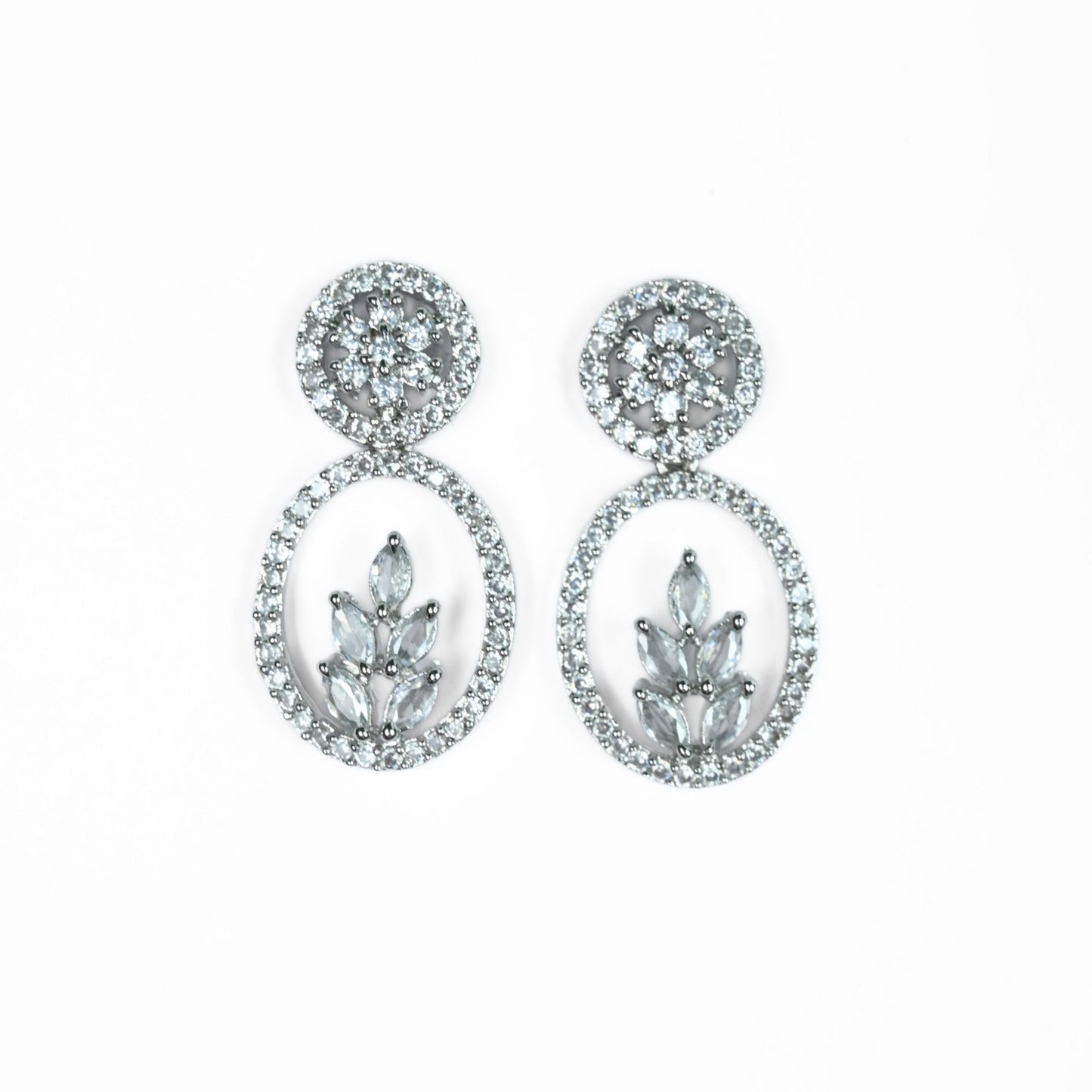 Necklace - Leaflet Motif Rhodium Plated Necklace Set - Opal Touch