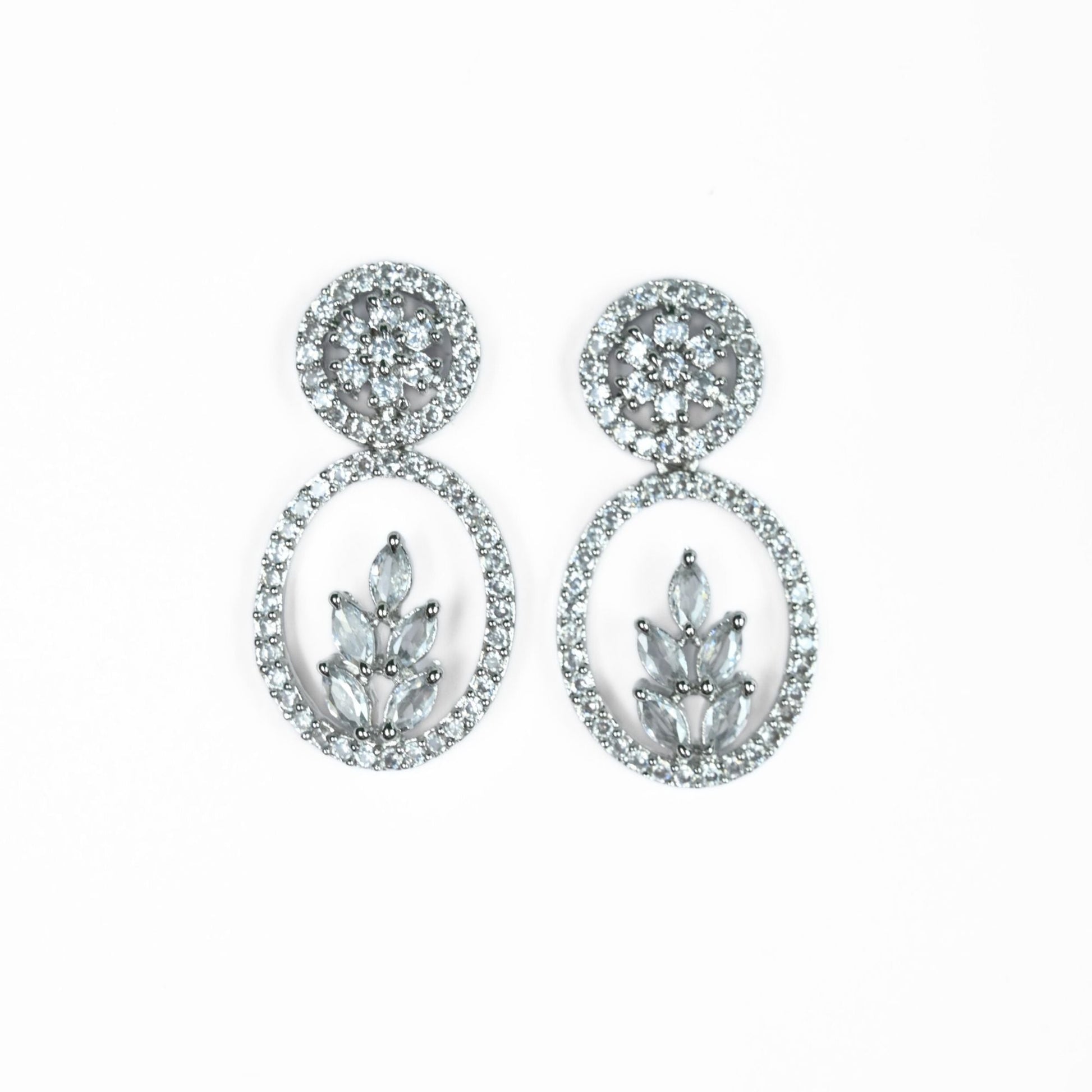 Necklace - Leaflet Motif Rhodium Plated Necklace Set - Opal Touch