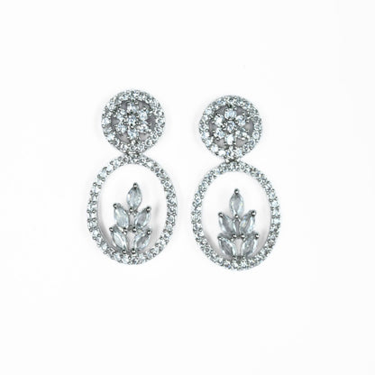 Necklace - Leaflet Motif Rhodium Plated Necklace Set - Opal Touch