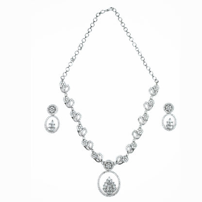 Necklace - Leaflet Motif Rhodium Plated Necklace Set - Opal Touch