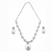 Necklace - Leaflet Motif Rhodium Plated Necklace Set - Opal Touch