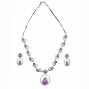 Necklace - Leaflet Motif Rhodium Plated Necklace Set - Opal Touch