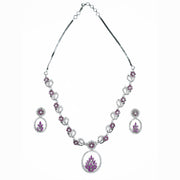 Necklace - Leaflet Motif Rhodium Plated Necklace Set - Opal Touch