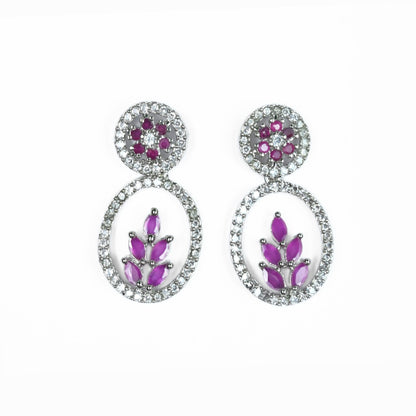 Necklace - Leaflet Motif Rhodium Plated Necklace Set - Opal Touch