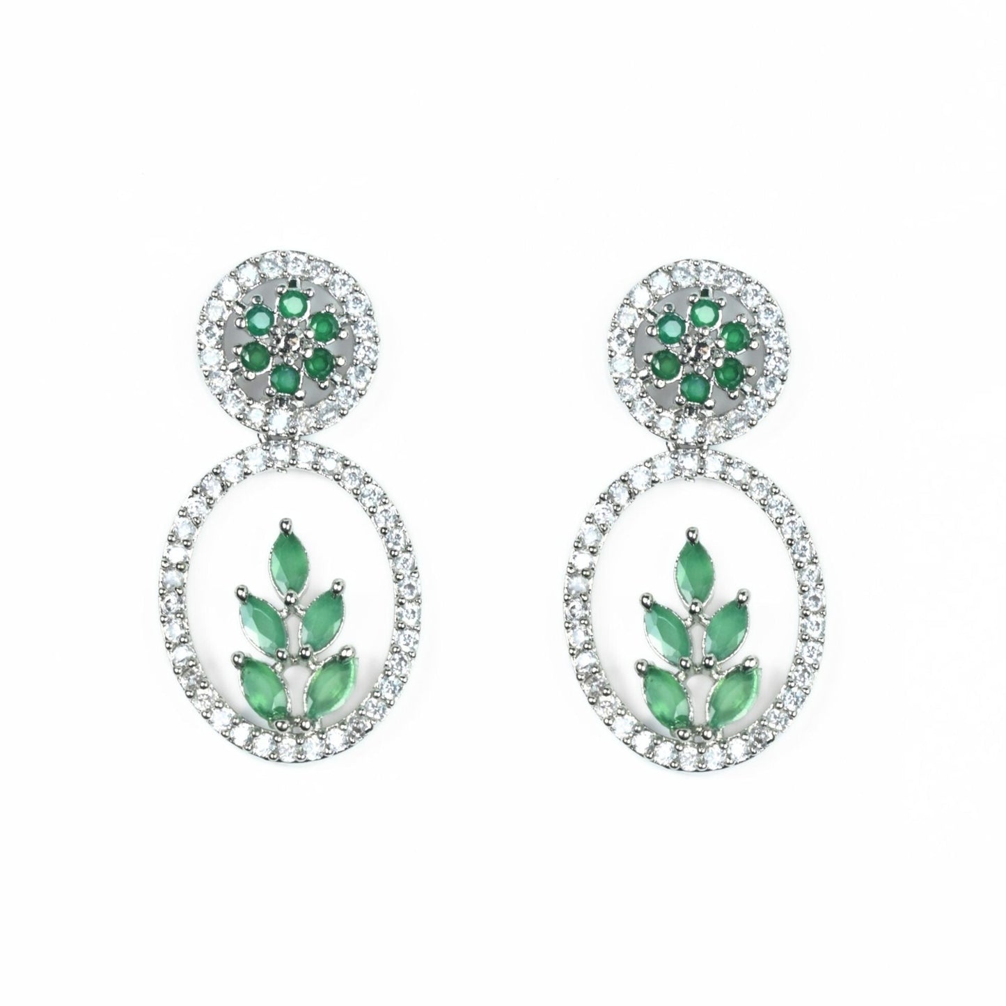 Necklace - Leaflet Motif Rhodium Plated Necklace Set - Opal Touch