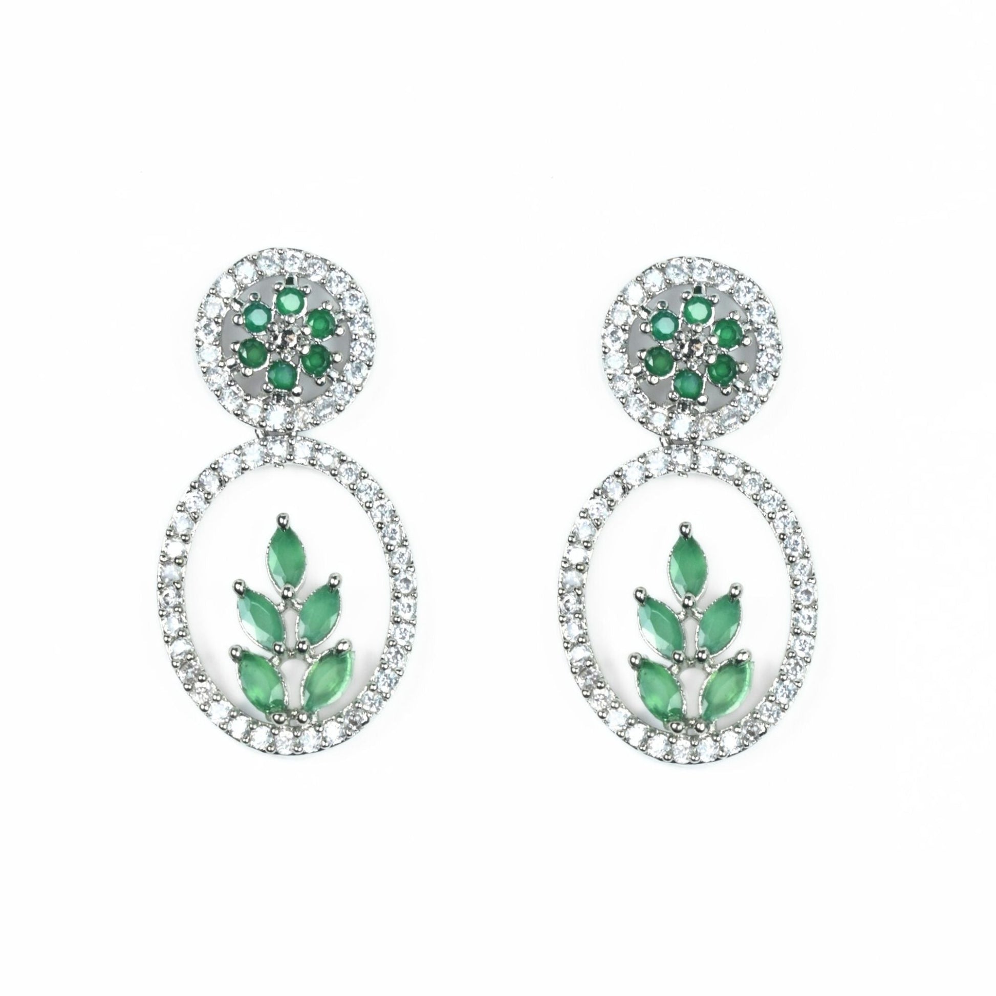 Necklace - Leaflet Motif Rhodium Plated Necklace Set - Opal Touch