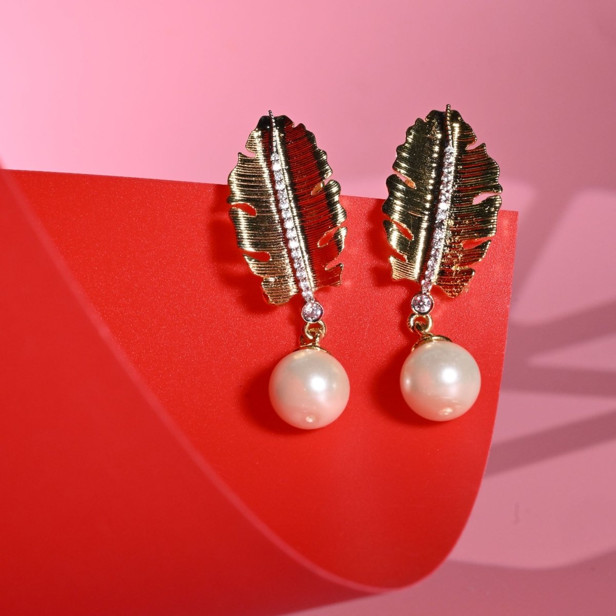 Leaflet Pearl Stated Gold and Silver Plated Earrings - Opal Touch