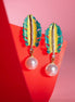Leaflet Pearl Stated Gold and Silver Plated Earrings - Opal Touch