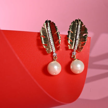 Leaflet Pearl Stated Gold and Silver Plated Earrings - Opal Touch