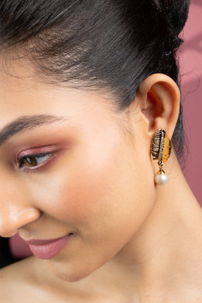 Leaflet Pearl Stated Gold and Silver Plated Earrings - Opal Touch