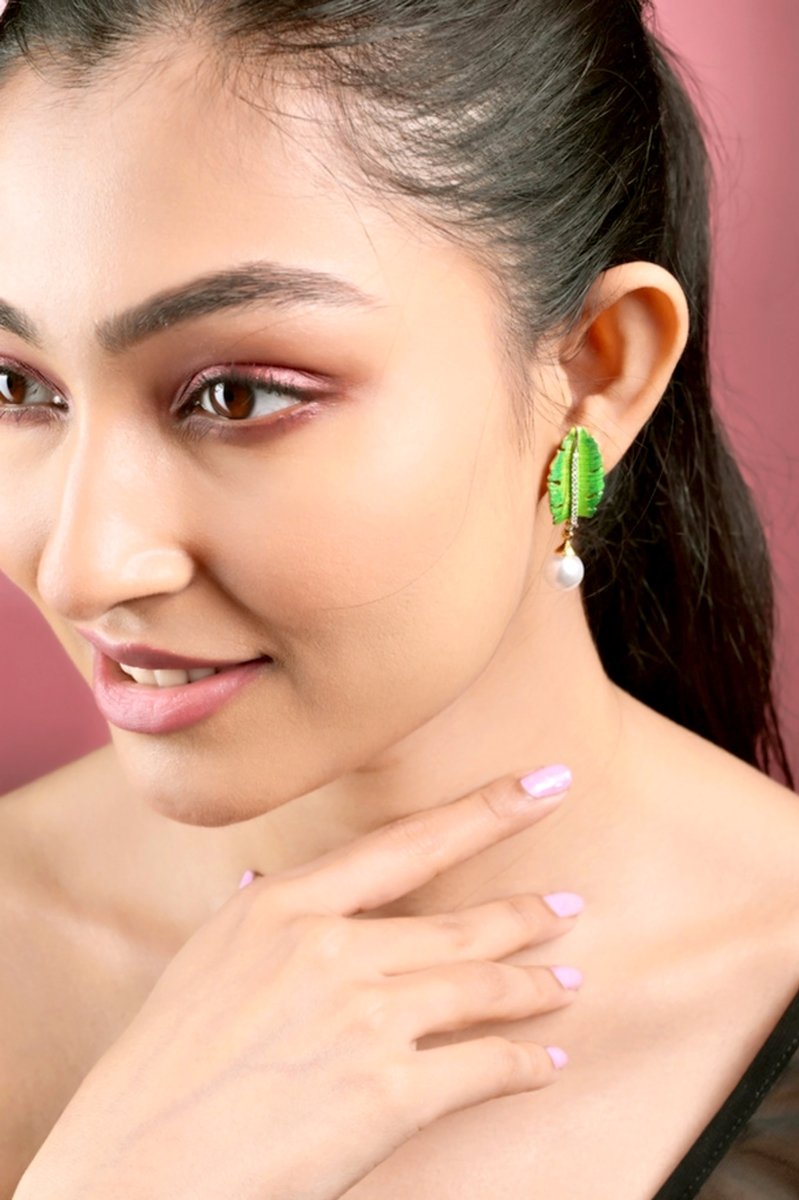 Leaflet Pearl Stated Gold and Silver Plated Earrings - Opal Touch