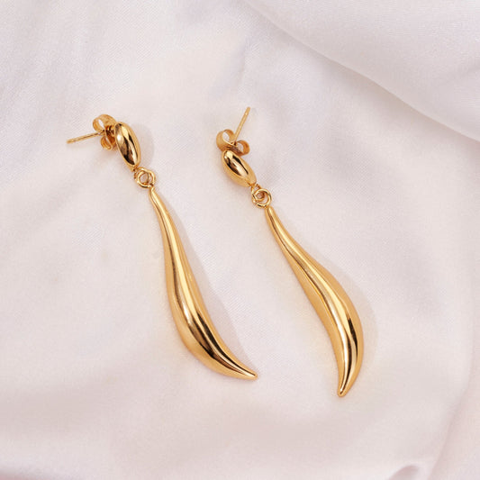 Earrings - Long Drop Gold Plated Earrings - Opal Touch