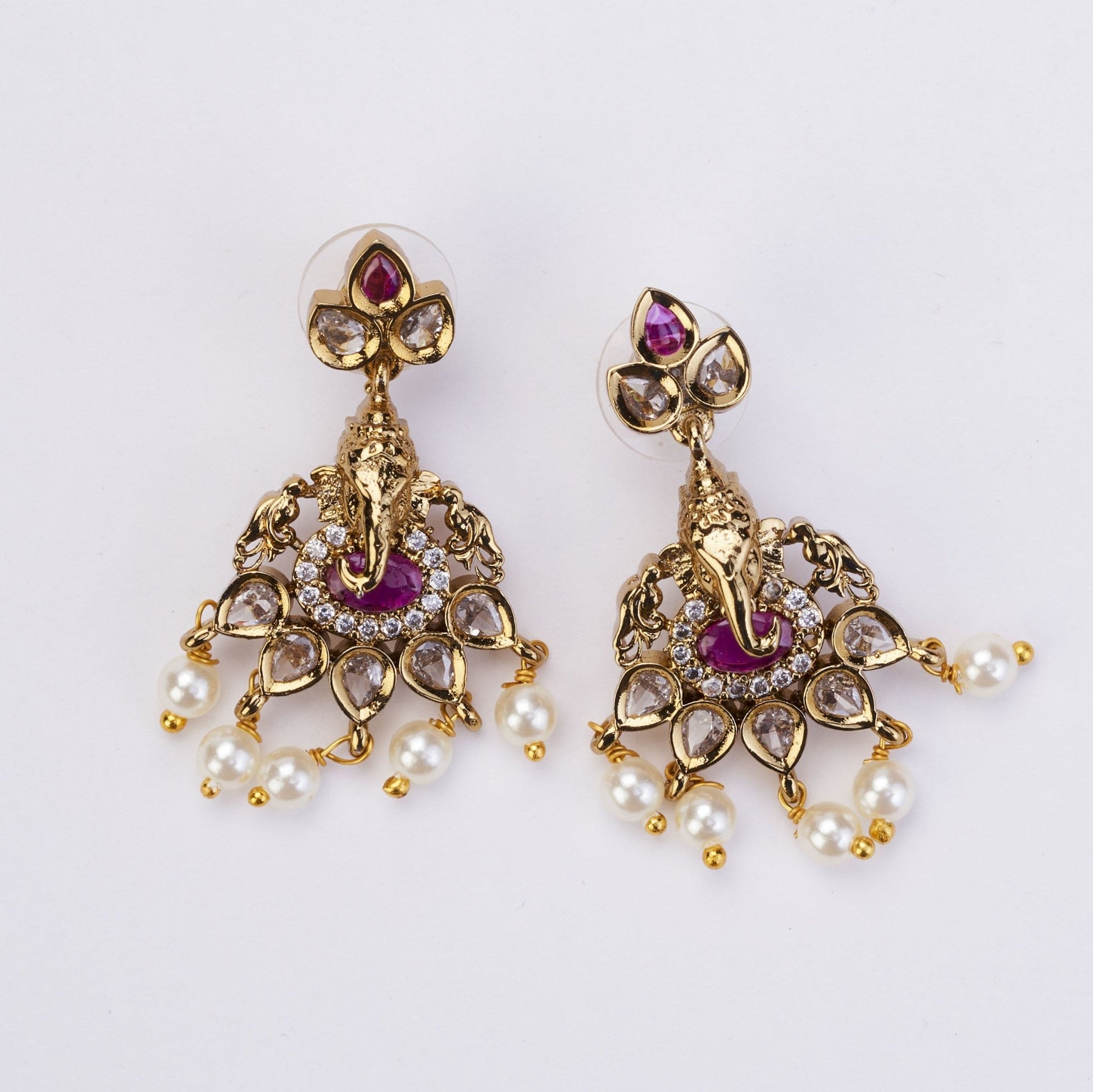 Earrings - Lord Ganesha Temple Drops - Opal Touch