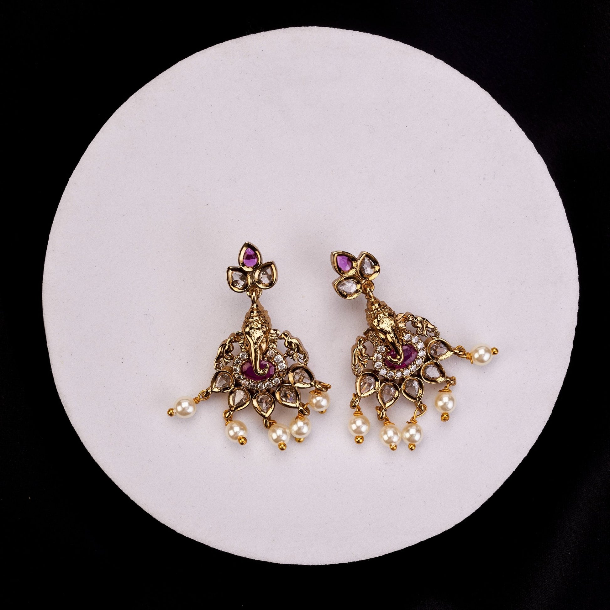 Earrings - Lord Ganesha Temple Drops - Opal Touch