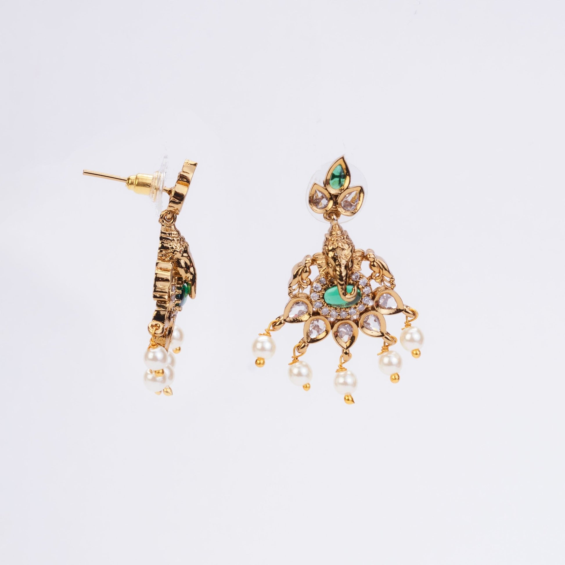 Earrings - Lord Ganesha Temple Drops - Opal Touch