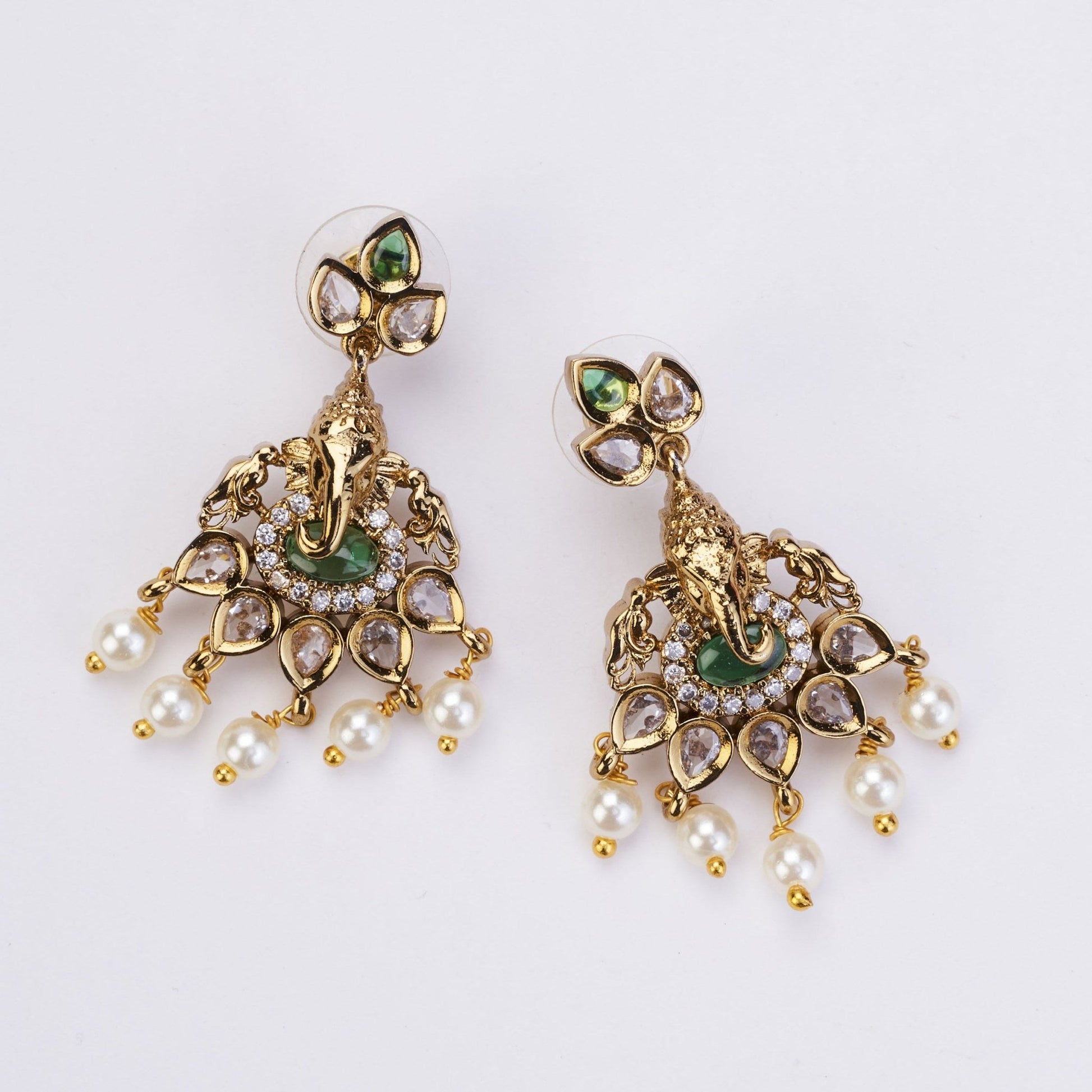 Earrings - Lord Ganesha Temple Drops - Opal Touch