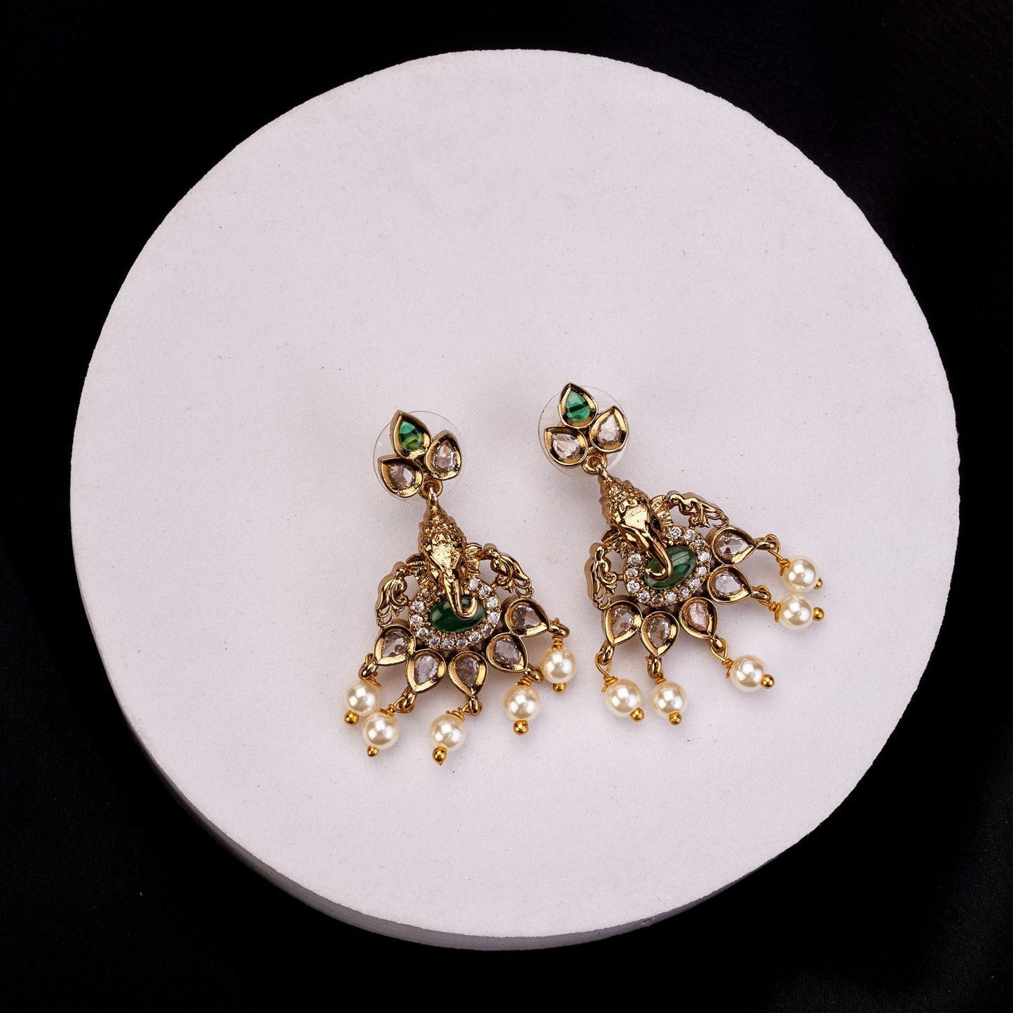 Earrings - Lord Ganesha Temple Drops - Opal Touch