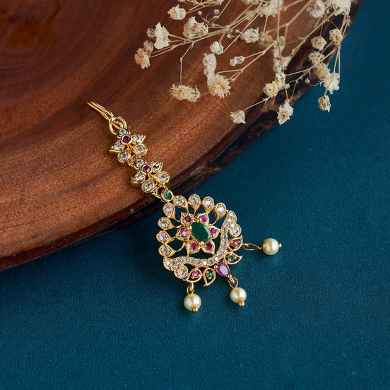 Tika - Majestic Emerald Bloom Maang Tika - Opal Touch