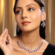 Majestic Teardrop American Diamond Necklace & Earring Set - Opal Touch